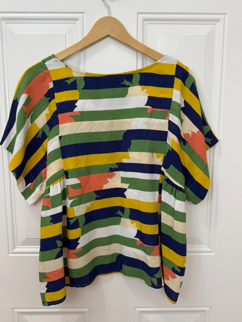 Maeve Anthropologie Milla Striped Multicolor Short Sleeve Blouse Size S - Picture 5 of 11